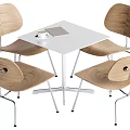 Modern White Square Table With Wooden Chairs And Metal Legs For Dining Space