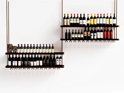 Modern Hanging Wall Cabinets Storage Design With Wine Bottles And Glasses 3d model