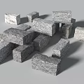 Natural Gray Stone Blocks And Solid Wood Pieces For Construction Projects 3d model