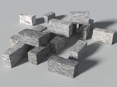 Natural Gray Stone Blocks And Solid Wood Pieces For Construction Projects 3d model