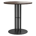 Round Wooden Dining Table with Black Metal X Shaped Legs and Circular Modern Design Base