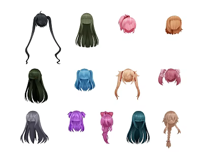 Colorful Hairstyle Variations For Game And Movie Characters With Different Styles 3d model
