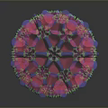 Colorful Spherical Molecular Structure with Intricate Geometric Pink Purple Blue Patterns