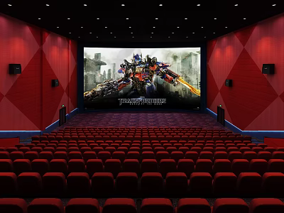 Cinema Movie Theater With Red Seats And Large Screen Modern Interior Design 3d model