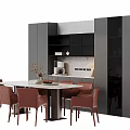Modern Dining Table Set With Marble Top And Brown Upholstered Chairs 3d model