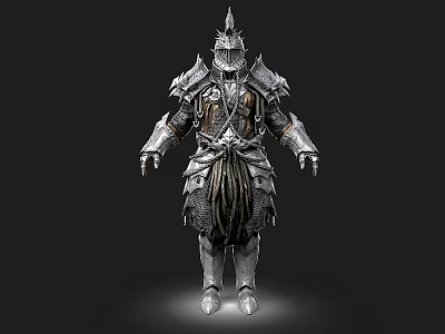 Man Wearing Intricate Medieval Armor With Spiked Helmet And Chainmail Details 3d model