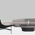 Modern Curved Sofa And Coffee Table Set With Upholstered Design And Round Metal Base