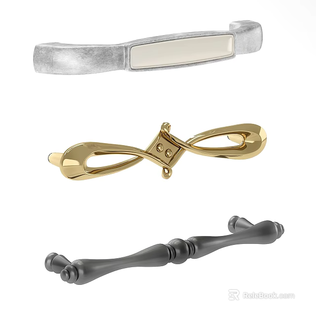 Decorative Door Handles In Silver Gold And Black Metallic Designs For Home 3d model 