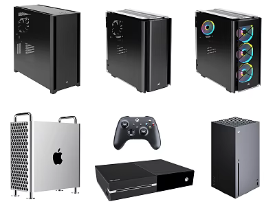 Sleek Modern PC Towers Including Gaming Desktop With RGB Fans And Silver Apple Computer Case 3d model