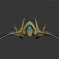 Futuristic Cosmic Spaceship with Golden Body and Blue Wing Structure in Aerospace Design