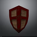 Red Cross Shaped Shield With Wooden Texture Medieval Defensive Weapon Design