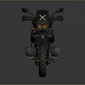 Black Adventure Motorcycle With Windshield Luggage Rack And Off Road Tires