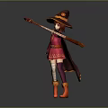 Fantasy Witch Character In Red Cloak With Pointed Hat Magic Staff And Orange Boots
