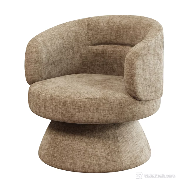 Modern Beige Accent Chair With Upholstered Fabric Rounded Armrests And Conical Base 3d model 