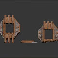 Wooden Geometric Structural Components With Open Frame Cylindrical Supports And Circular Base