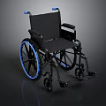Modern Black Wheelchair With Blue Armrests Ergonomic Seat And Blue Rimmed Wheels