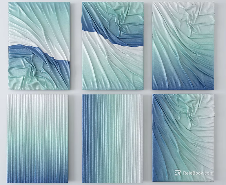 Modern Abstract Wall Decor With Blue Green White Wavy Patterns And Striped Textures 3d model