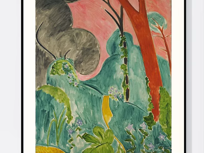 Abstract Painting With Green Red Pink Hues Natural Elements And Expressive Forms 3d model