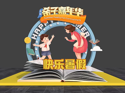 Summer Family Fun Carnival With Happy Vacation Activities And Open Book 3d model