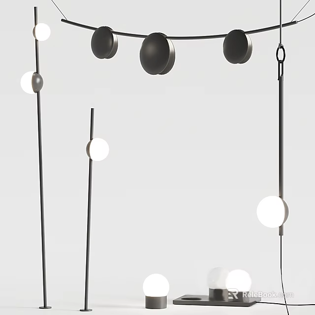 Sleek Modern Floor Lamp With Black Metal Frame And White Globe Shades For Contemporary Interiors 3d model 