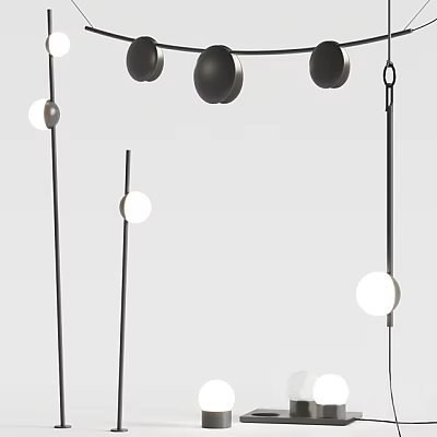 Sleek Modern Floor Lamp With Black Metal Frame And White Globe Shades For Contemporary Interiors 3d model