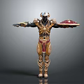 Armored Mythical Warrior Figure With Creature Inspired Armor And Decorative Shields