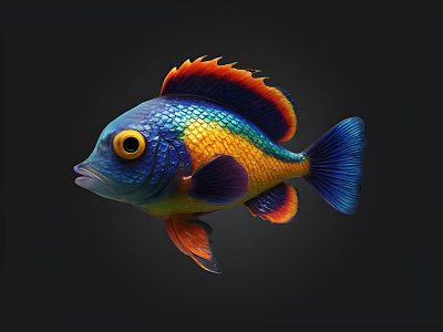 Vibrant Colorful Tropical Fish With Blue Orange Yellow Scales And Bright Fins 3d model