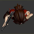 Cartoon Character With Brown Hair Wearing Red Overalls Holding Wrench Standing Against Gray Background