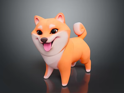 Cute 3D Shiba Inu Toy With Orange White Fur Happy Expression And Curled Tail 3d model