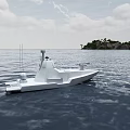 White Warship Sailing On Sea With Island Background