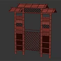 Traditional Bamboo Entrance Gate with Lattice Panels Roofed Top and Side Shelves