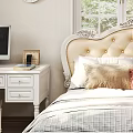 Elegant Classic Double Bed With Tufted Headboard Carved Frame Bedside Tables And Table Lamp 3d model
