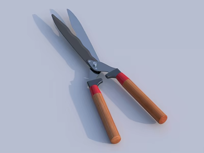 Household Scissors With Metal Blades Wooden Handles And Red Accents 3d model