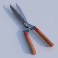 Household Scissors With Metal Blades Wooden Handles And Red Accents