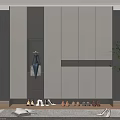 Modern White and Gray Shoe Cabinet with LED Lighting Indoor Plant and Clothing Hanging Area