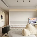 Modern Living and Dining Room Interior With Sofa Rug Dining Table And Pendant Lights