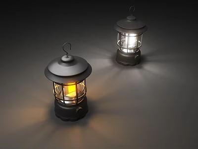 Vintage Outdoor Lanterns With Warm Yellow Light And Decorative Metal Design 3d model