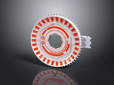 Scenic Night View Featuring Red And White Striped Circular Structure With Reflective Surface 3d model