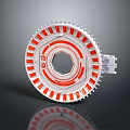 Scenic Night View Featuring Red And White Striped Circular Structure With Reflective Surface 3d model