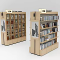 Wooden Library Bookcase With Multiple Shelves Holding Picture Books And Posters