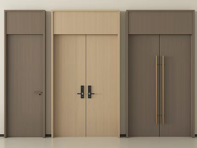 Modern Wooden Double Doors With Black Handle Design In Light Wood Color 3d model