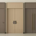 Modern Wooden Double Doors With Black Handle Design In Light Wood Color