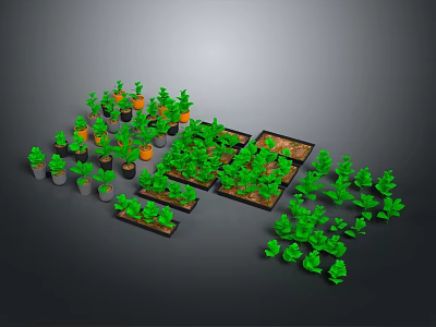 Green Potted Plants In Various Size Pots And Trays For Display Arrangement 3d model
