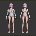 3D Anime Style Female Characters Two Figures With Pink Hair Bikini And Blue Jacket