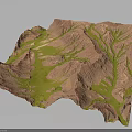 3D Terrain Model Featuring Mountainous Landforms Green Vegetation And River Networks