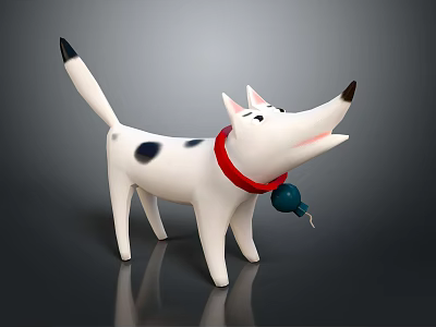 White Dog with Black Spots Red Collar and Bell Standing in Studio 3d model