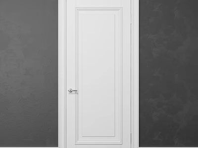 White Hinged Door With Simple Design Silver Handle And Grey Walls 3d model