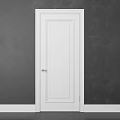 White Hinged Door With Simple Design Silver Handle And Grey Walls