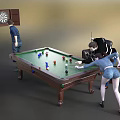 Two People Playing Billiards With Cue Sticks On Billiard Table 3d model