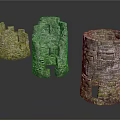 Medieval Mossy Stone Tower Ruins With Varied Shapes As Scenic Architectural Components